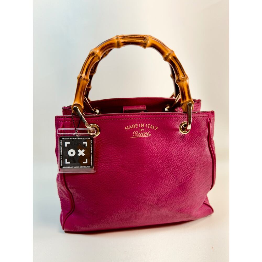 Gucci Bamboo Shopper Tote Magenta Pink Leather Shoulder Bag Satchel Authentic - Picture 6 of 16
